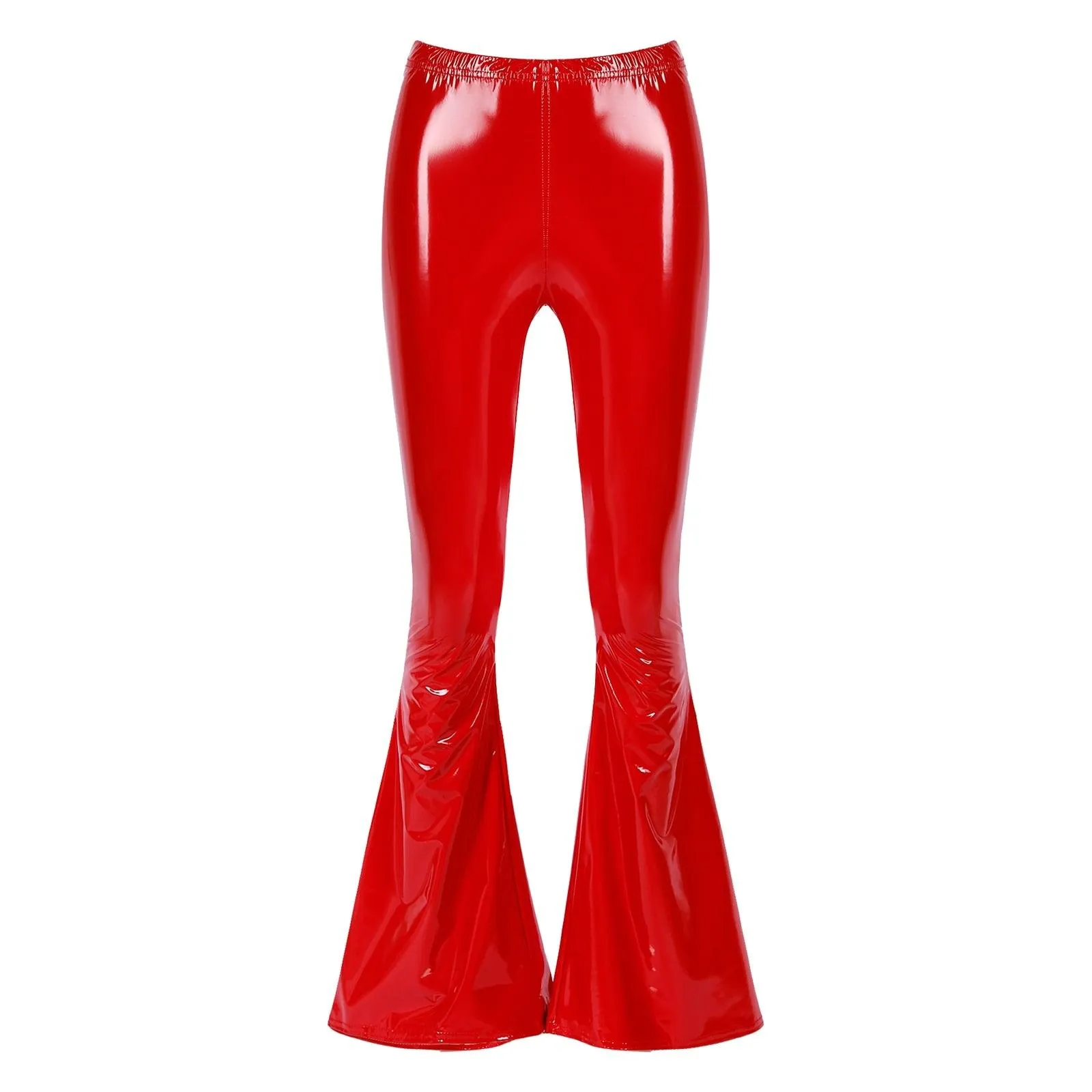 High-Waisted Flared Patent Leather Pants for Ladies