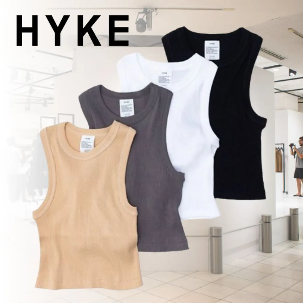 Hyke  |Rib Plain Cotton Cropped Tops Tanks & Camisoles