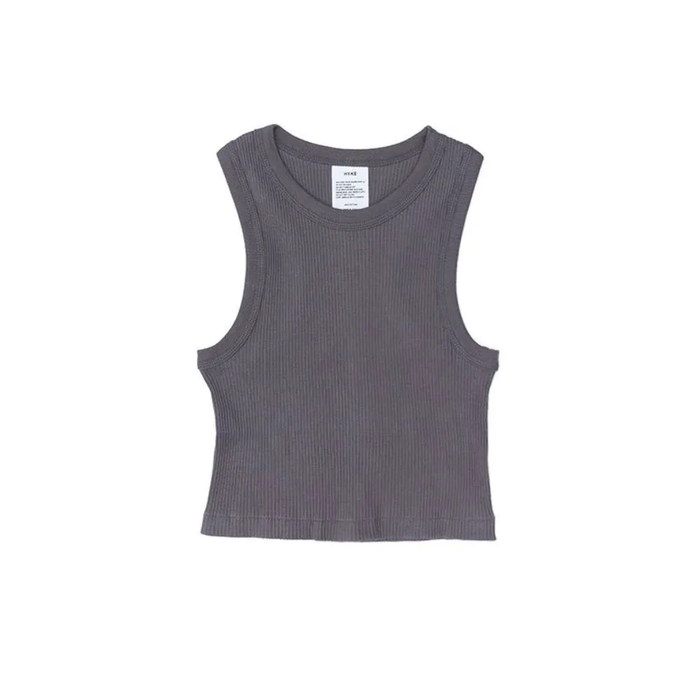 Hyke  |Rib Plain Cotton Cropped Tops Tanks & Camisoles