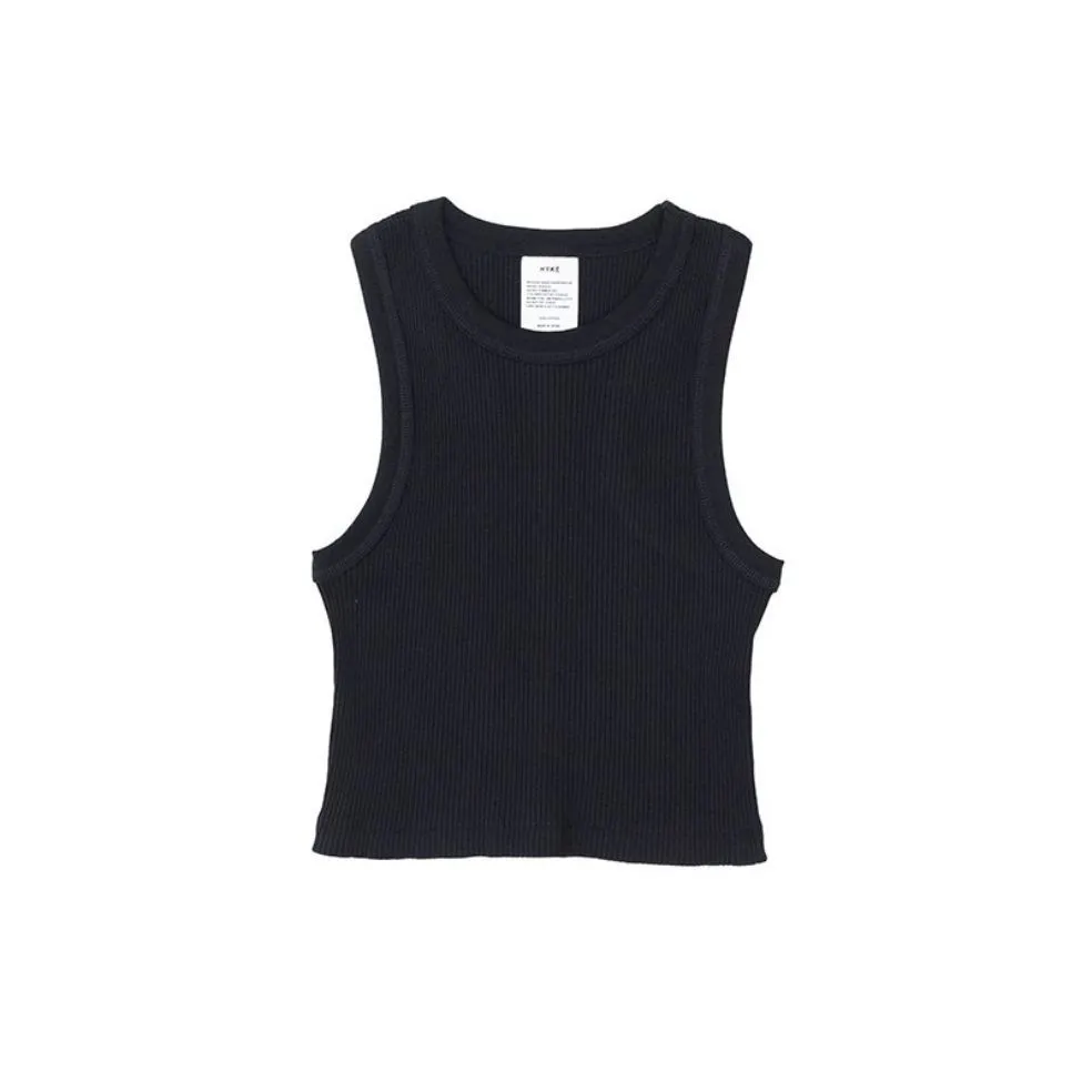 Hyke  |Rib Plain Cotton Cropped Tops Tanks & Camisoles