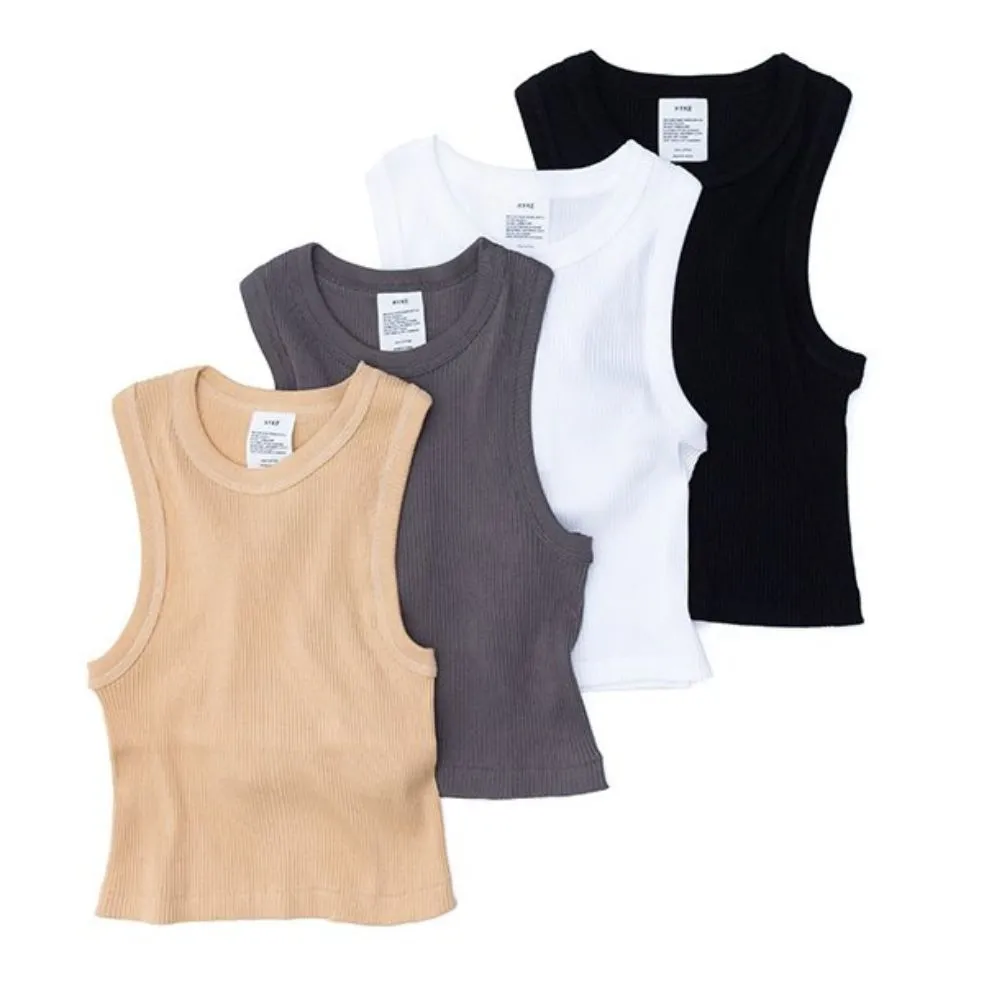 Hyke  |Rib Plain Cotton Cropped Tops Tanks & Camisoles