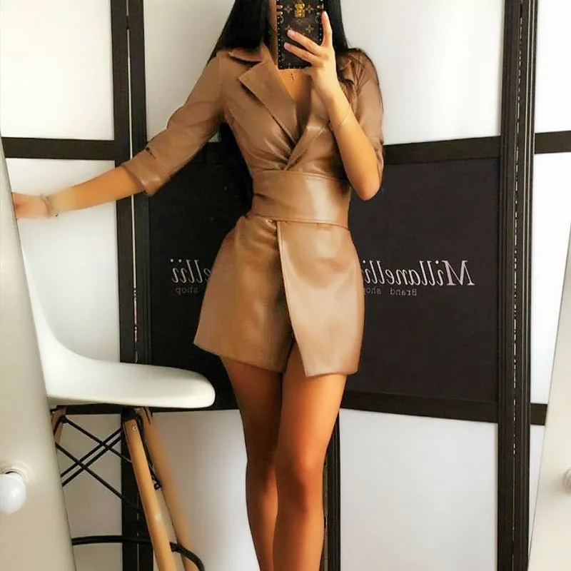 ISADORA BELTED LEATHER MINI DRESS