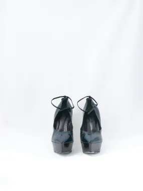 Jil Sander blue patent leather pumps with ankle strap