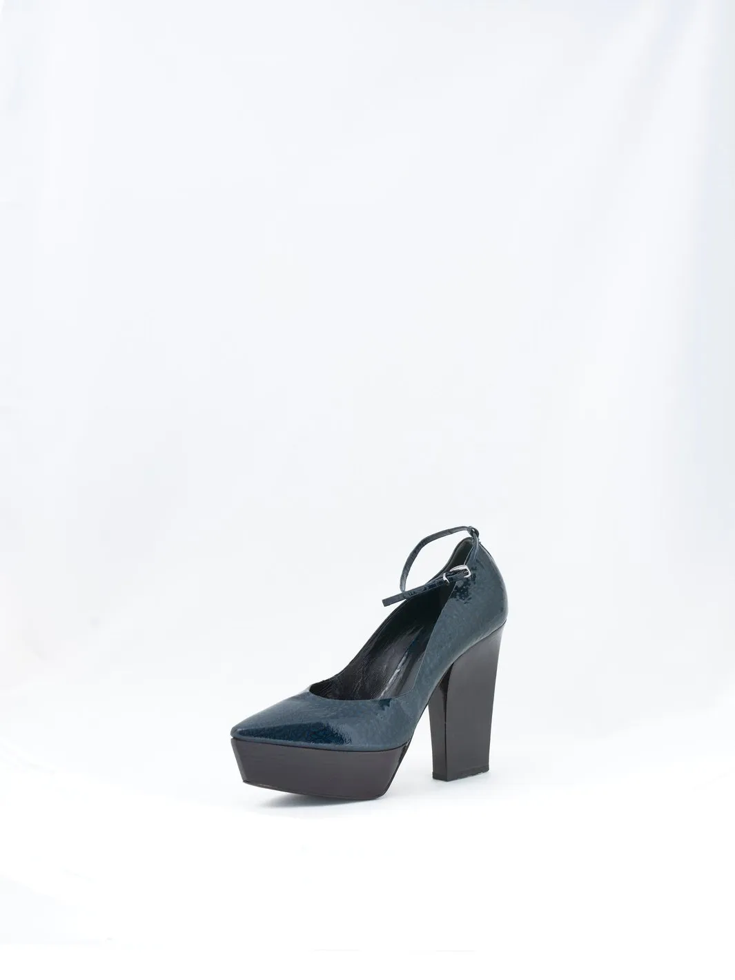 Jil Sander blue patent leather pumps with ankle strap