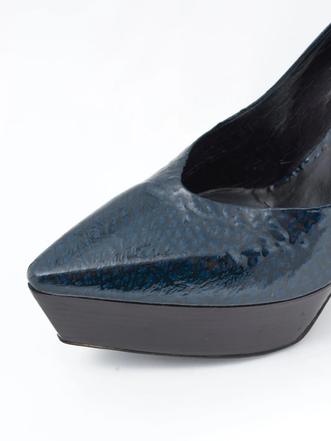 Jil Sander blue patent leather pumps with ankle strap