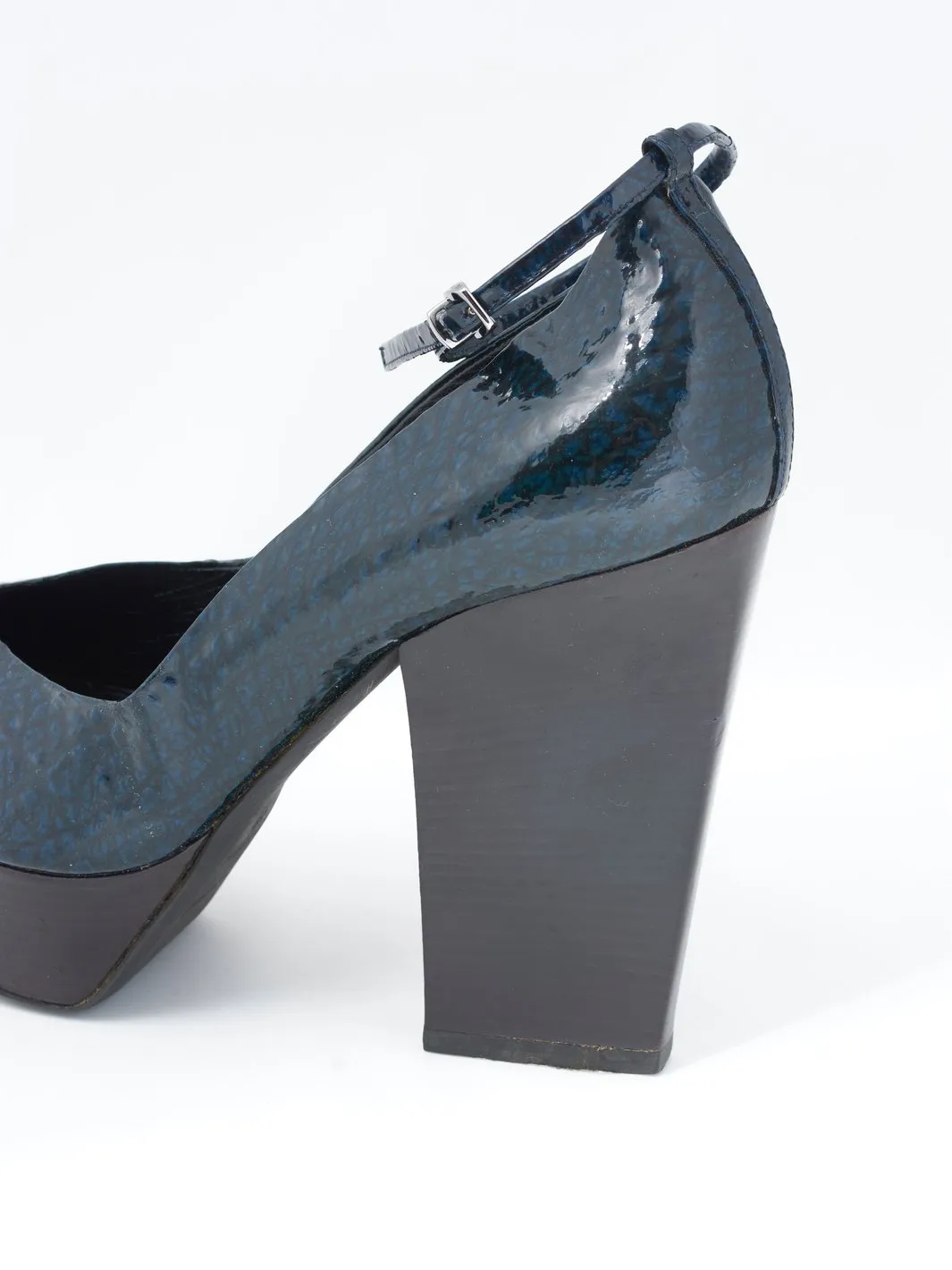 Jil Sander blue patent leather pumps with ankle strap