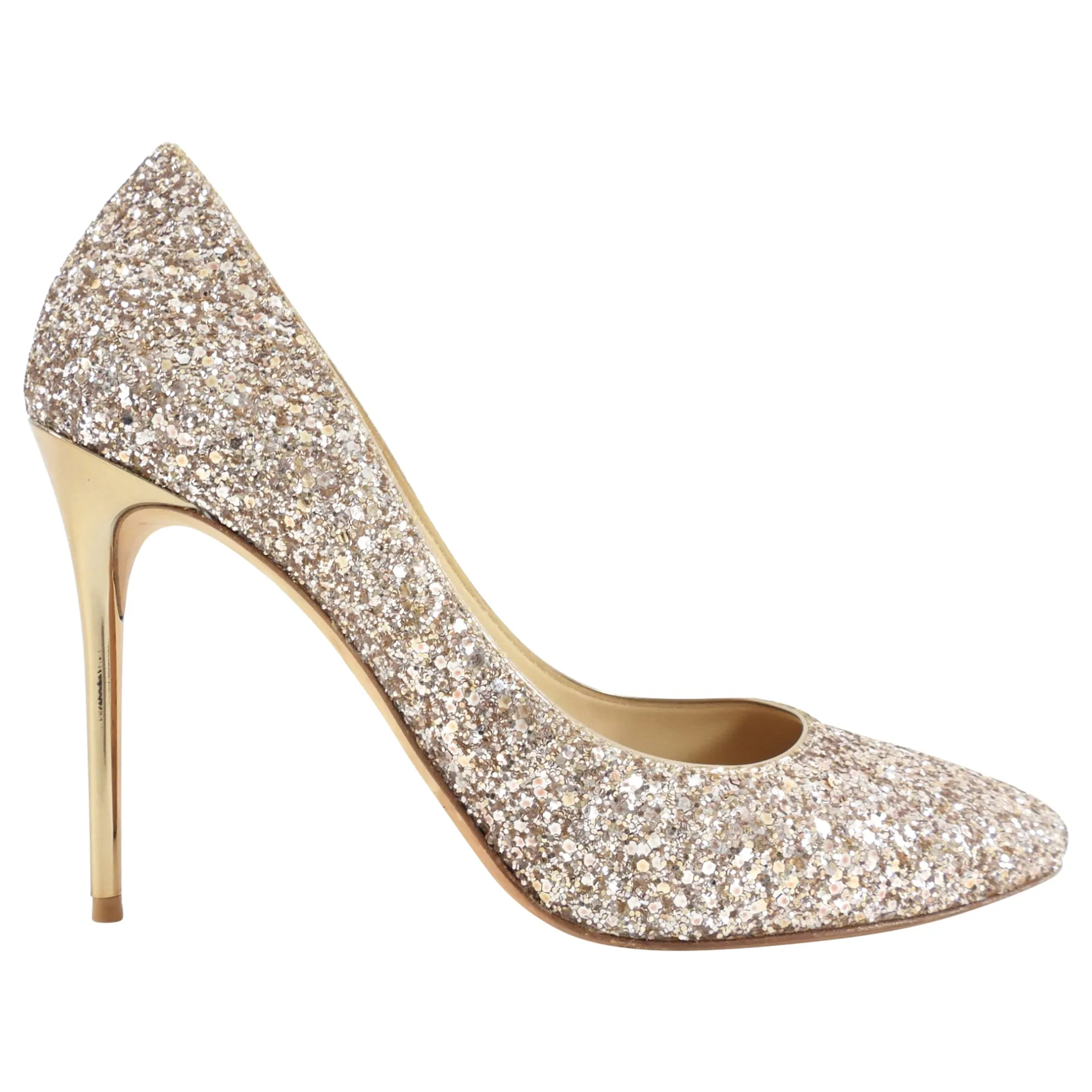 Jimmy Choo Esme 100 Gold Glitter Pumps - 40