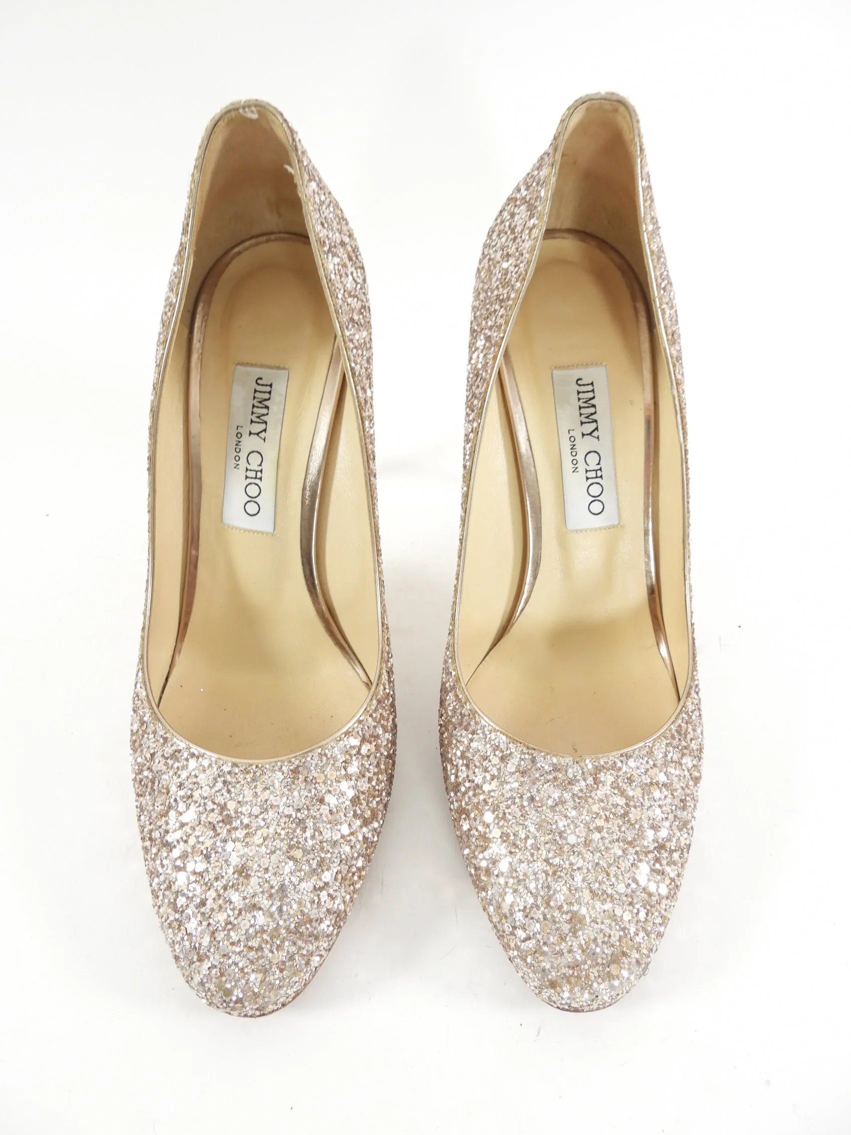 Jimmy Choo Esme 100 Gold Glitter Pumps - 40