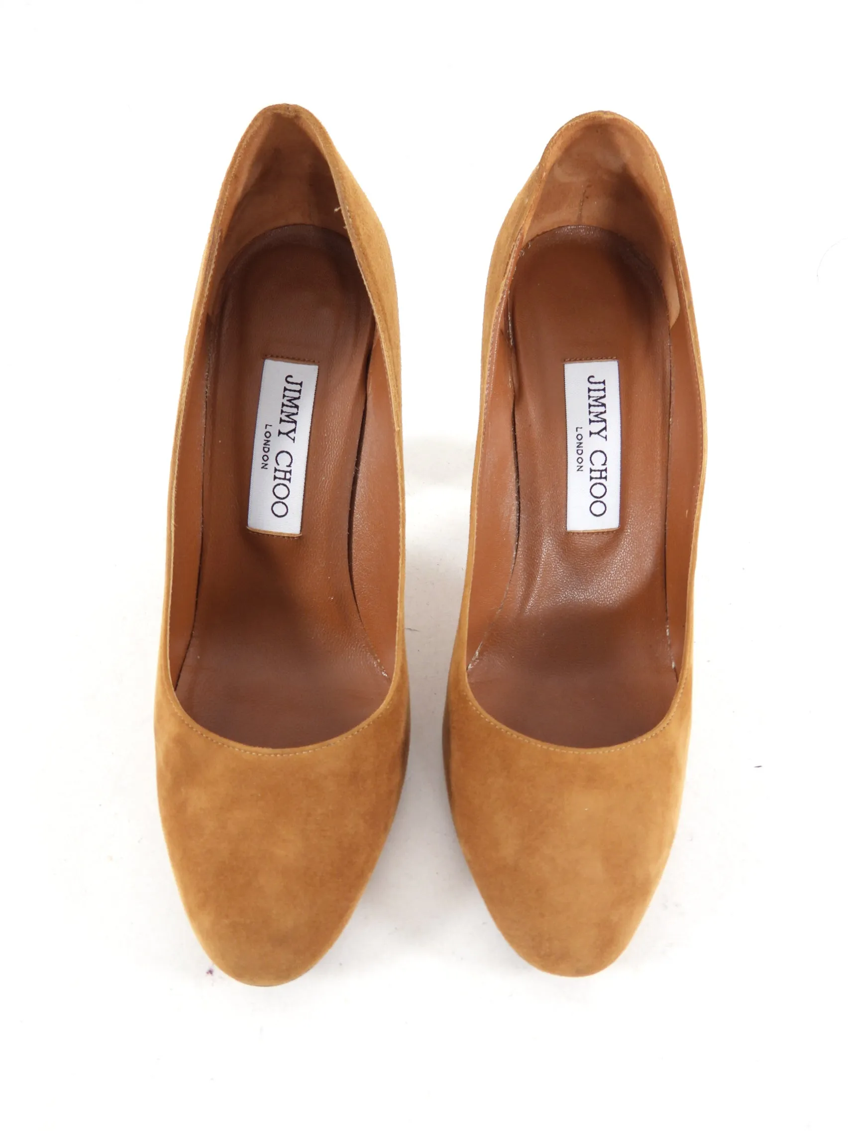 Jimmy Choo Tan Suede Wood Block Heel Pumps - 37.5