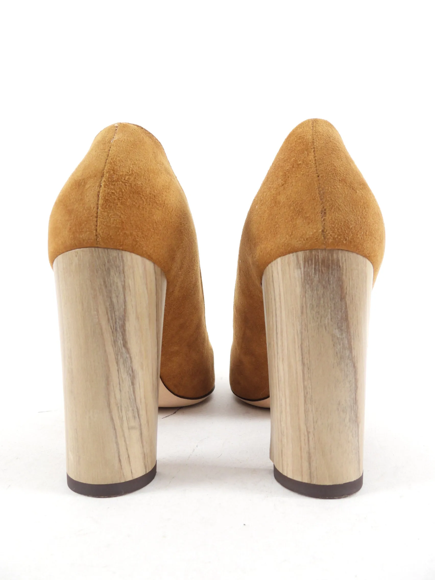 Jimmy Choo Tan Suede Wood Block Heel Pumps - 37.5