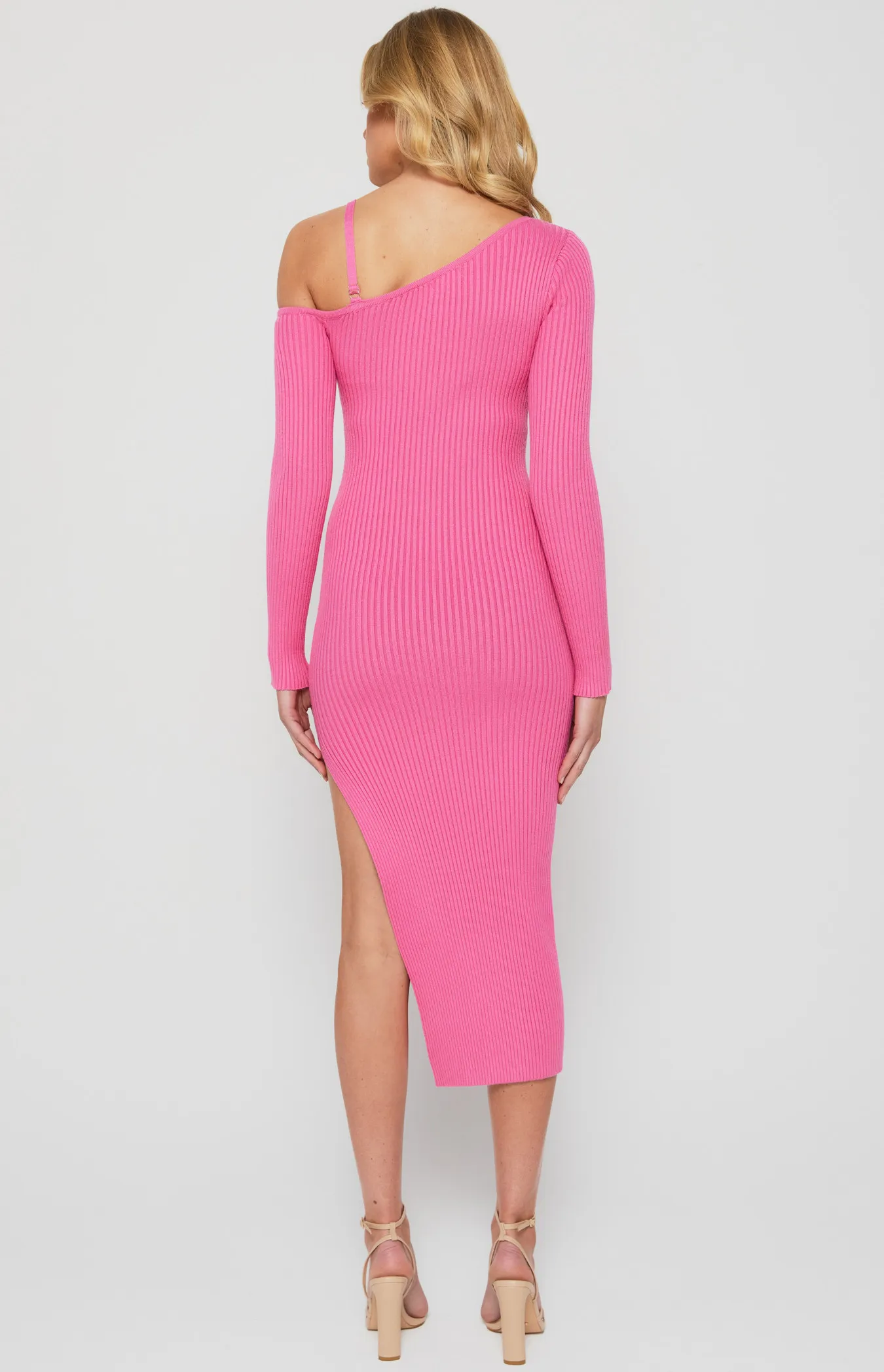 Knit Midi Dress with Gold Buckle Shoulder Detail (WKN548)