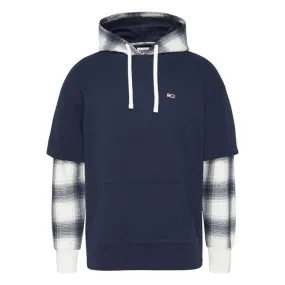 LAYER CHECK SWEATSHIRT WITH HOOD Man Twilight Navy