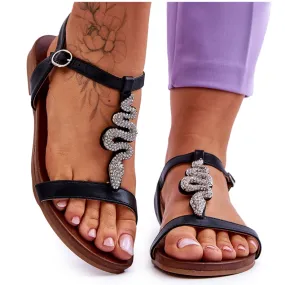 Leather Sandals With A Decorative Snake S.Barski KV-5541-42 Black