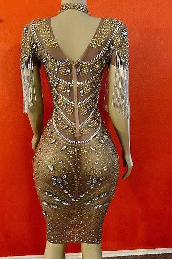 Libra Diamante Gold Tassel Dress