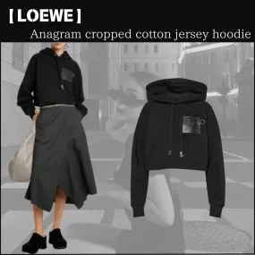 LOEWE  |Long Sleeves Cotton Logo Cropped Tops Hoodies & Sweatshirts