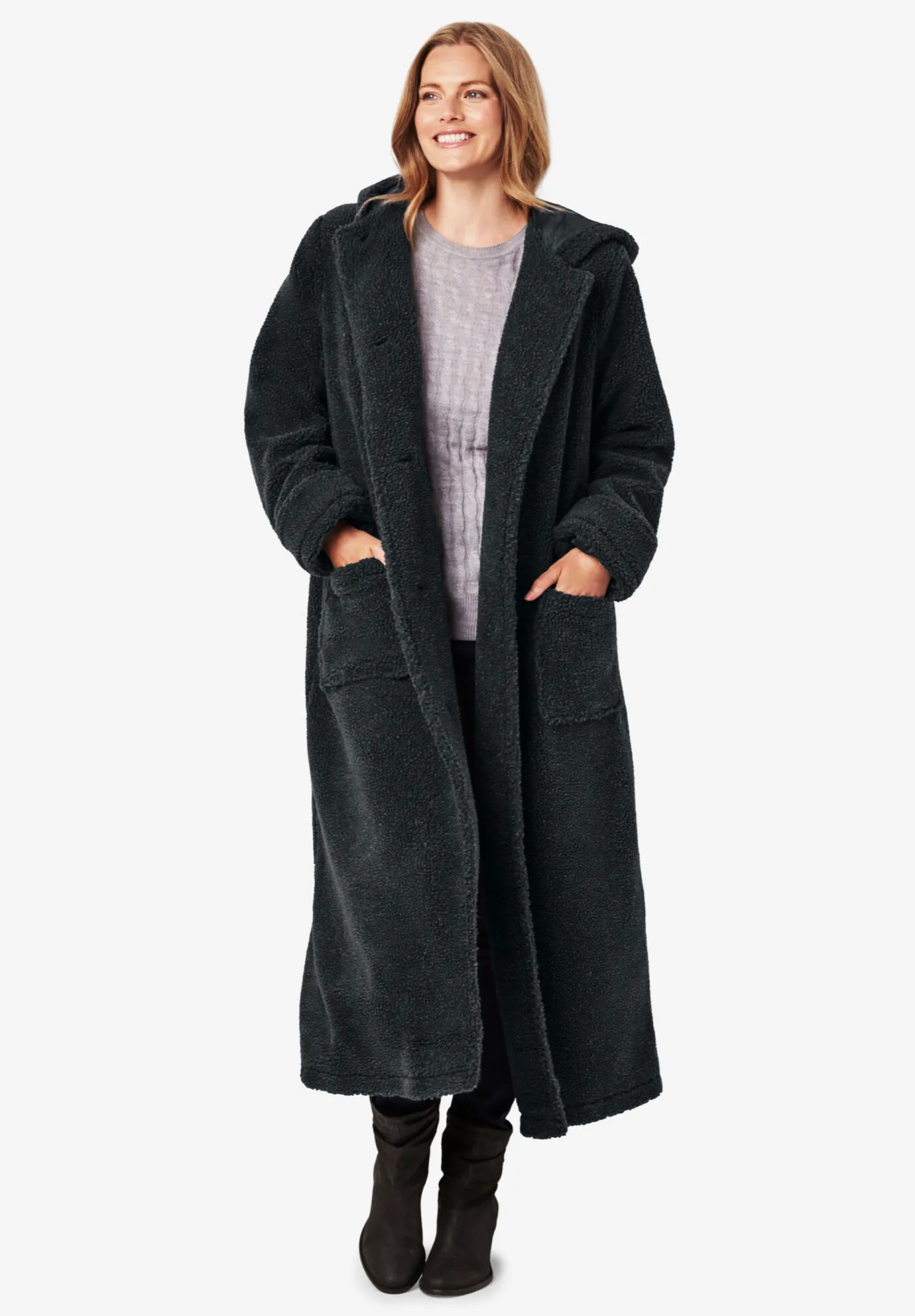 Long Hooded Berber Fleece Coat