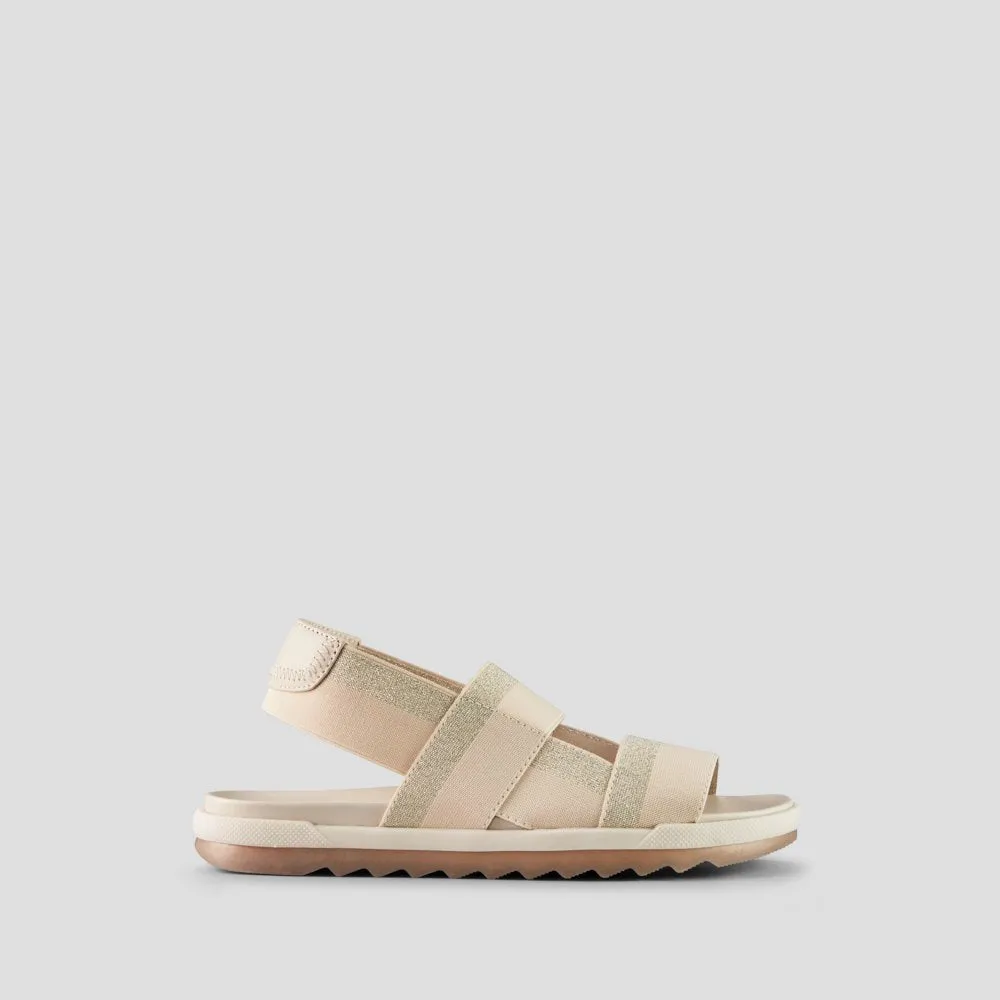 Lucia-Oyster & Gold Elastic Sandal