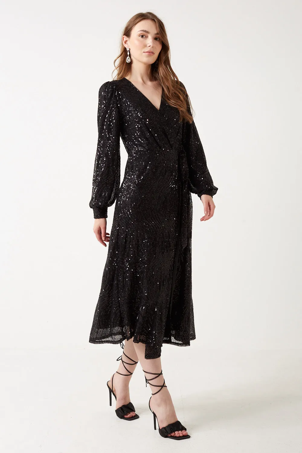 Marc Angelo Sequin Wrap Midi Dress