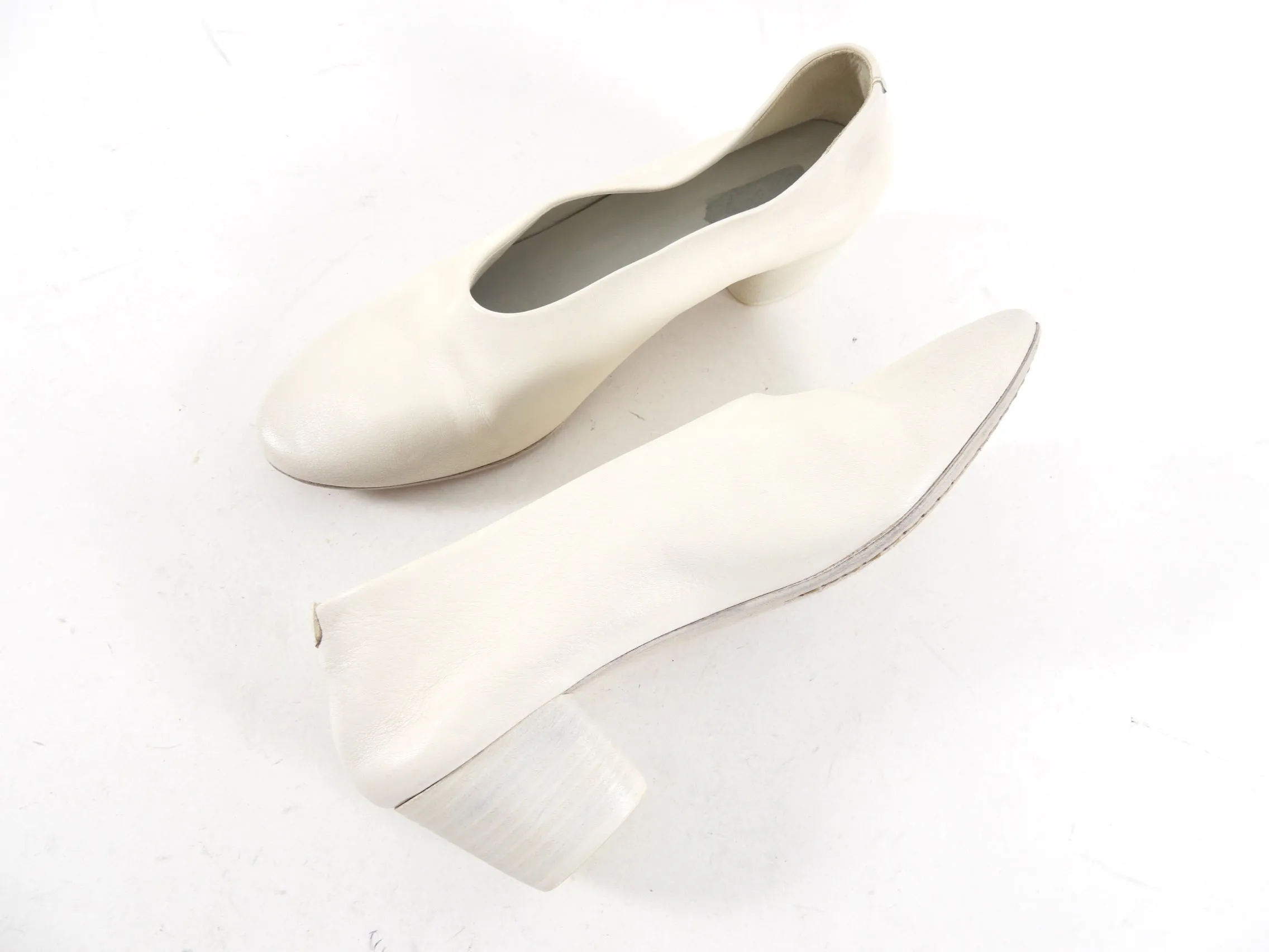 Marsell Ivory Leather Block Heel Pumps - 37