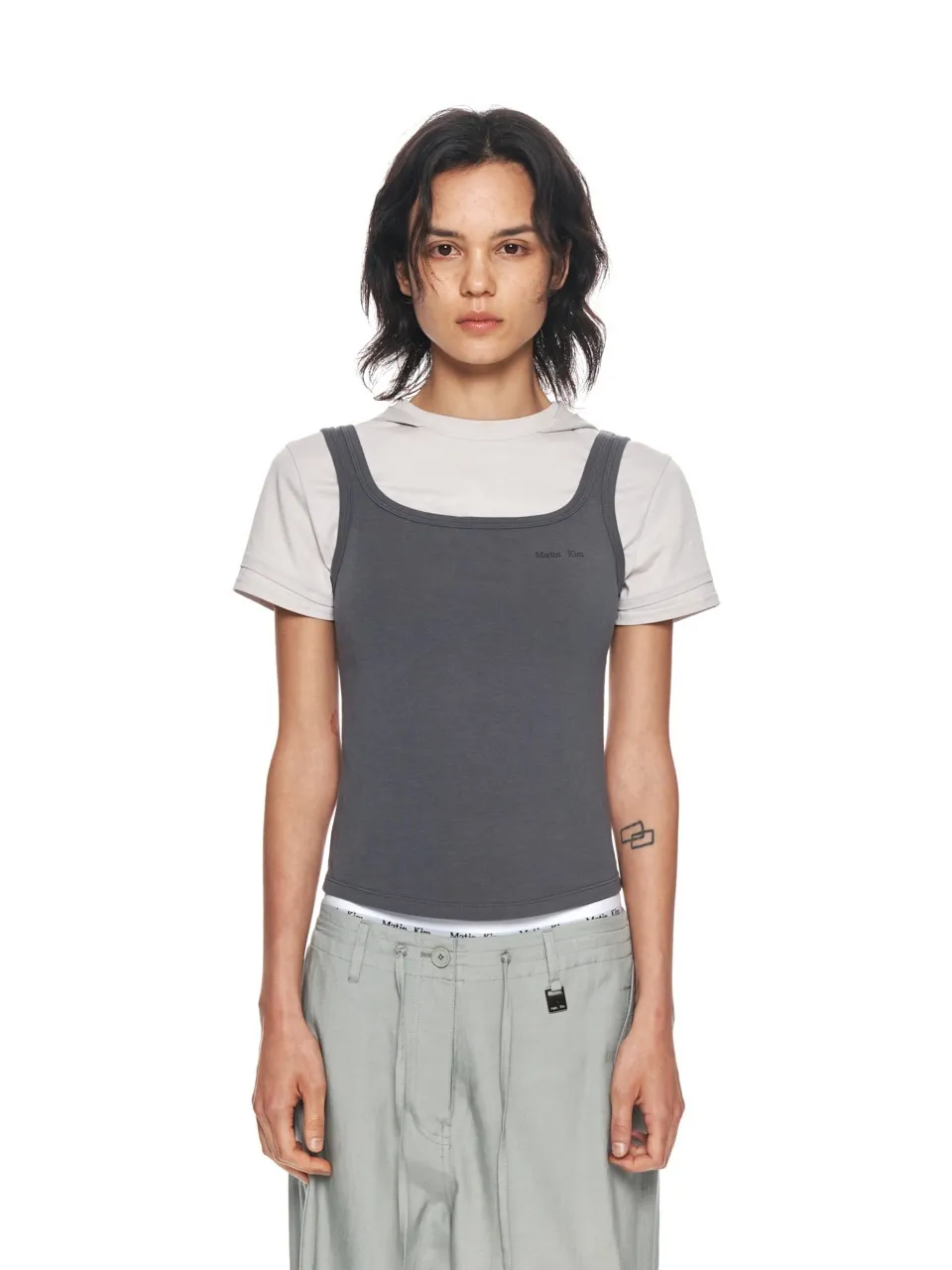 Matin Kim  |Cotton Logo Cropped Tops Tanks & Camisoles