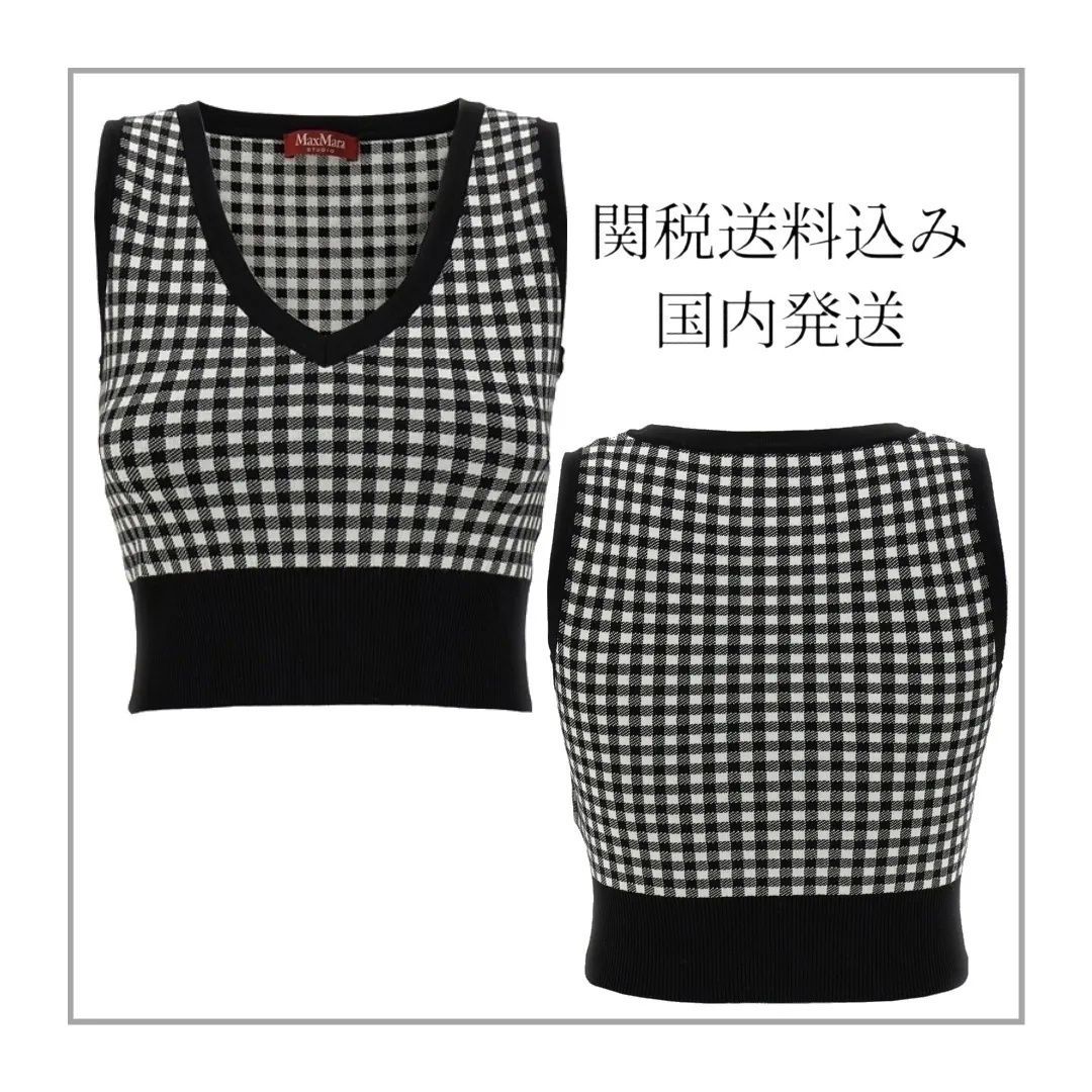 Max Mara Studio  |Gingham Sleeveless Cropped Tops Tanks & Camisoles