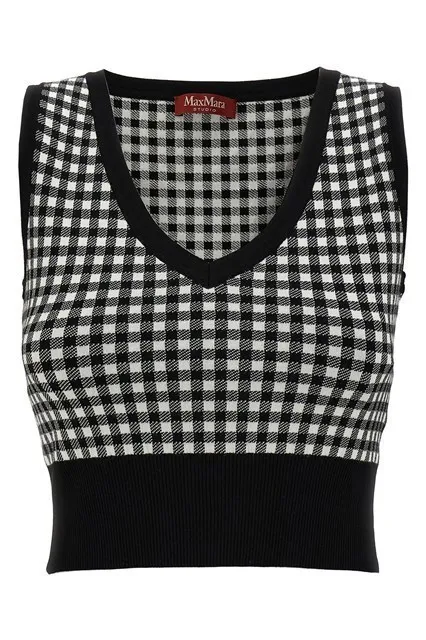 Max Mara Studio  |Gingham Sleeveless Cropped Tops Tanks & Camisoles