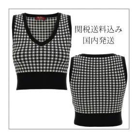 Max Mara Studio  |Gingham Sleeveless Cropped Tops Tanks & Camisoles