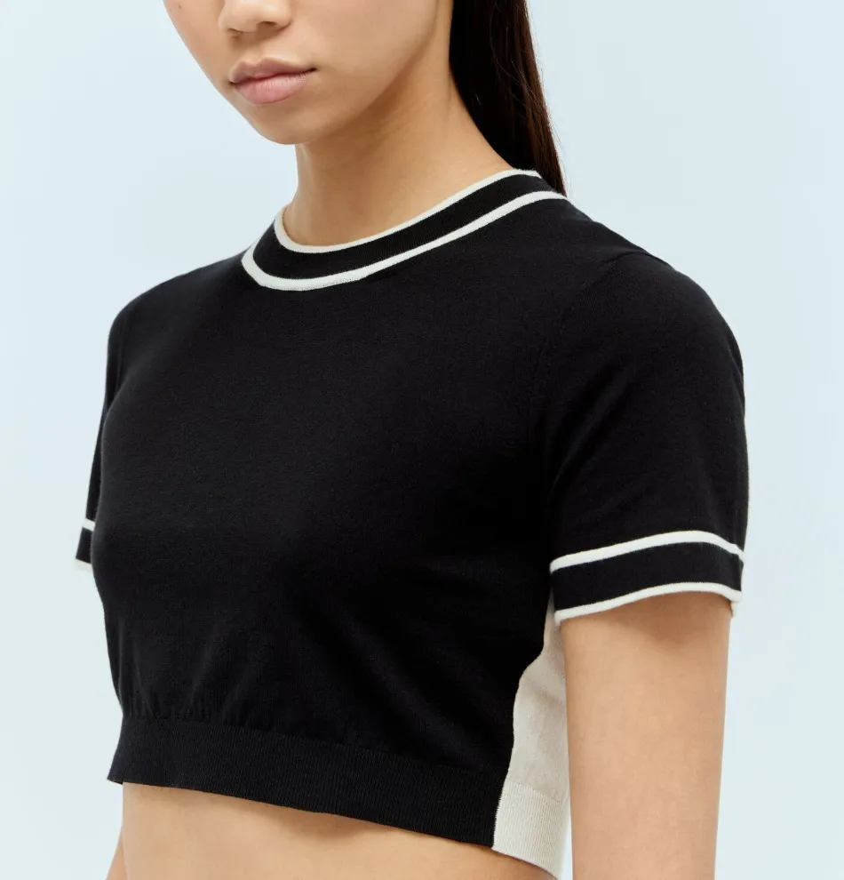 MaxMara  |Crew Neck Plain Cotton Short Sleeves Cropped Tops