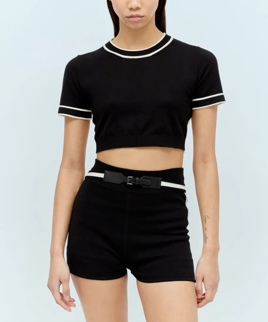 MaxMara  |Crew Neck Plain Cotton Short Sleeves Cropped Tops