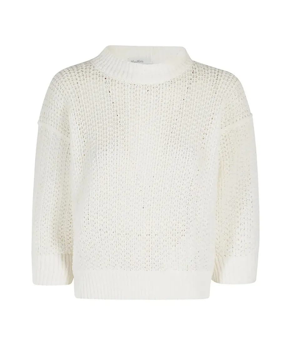 MaxMara  |Long Sleeves Plain Cotton High-Neck Cropped Tops