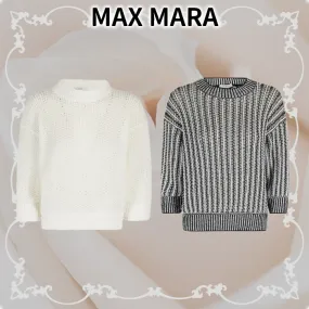 MaxMara  |Long Sleeves Plain Cotton High-Neck Cropped Tops