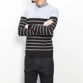 Men Knitted Stripped Sweaters Pullovers Men's Casual Slim Fit Plus Size Long Sleeved O Neck Sweaters Hombre SM6