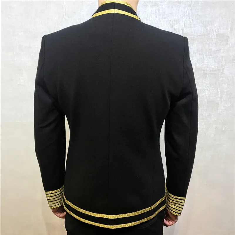 Men's Polyester Korean Fashion Gold Striped Slim Fit Nightclub Blazer