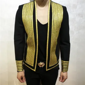 Men's Polyester Korean Fashion Gold Striped Slim Fit Nightclub Blazer