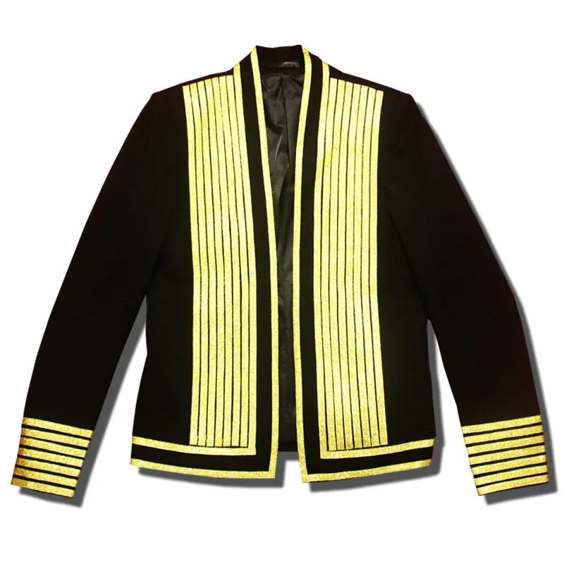 Men's Polyester Korean Fashion Gold Striped Slim Fit Nightclub Blazer