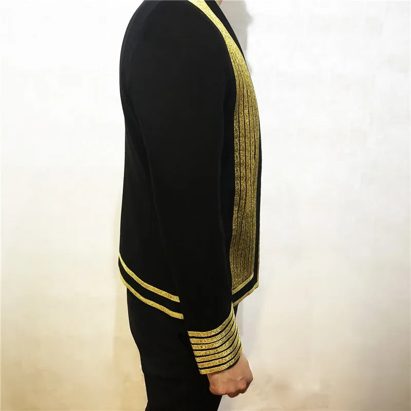 Men's Polyester Korean Fashion Gold Striped Slim Fit Nightclub Blazer