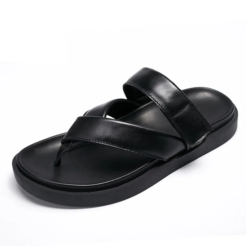 Men's Summer Genuine Leather Slip On Sandals with Thick Platform