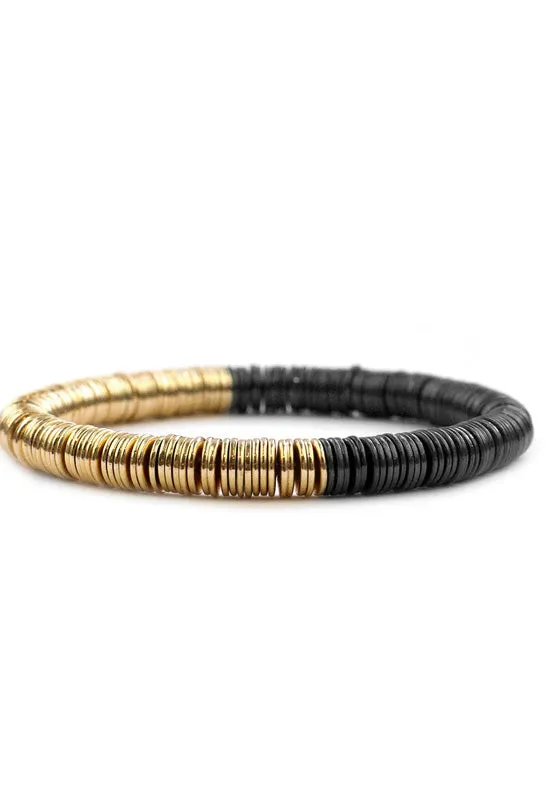 Metal Disc Stretch Bracelet - Gold Hematite Disc