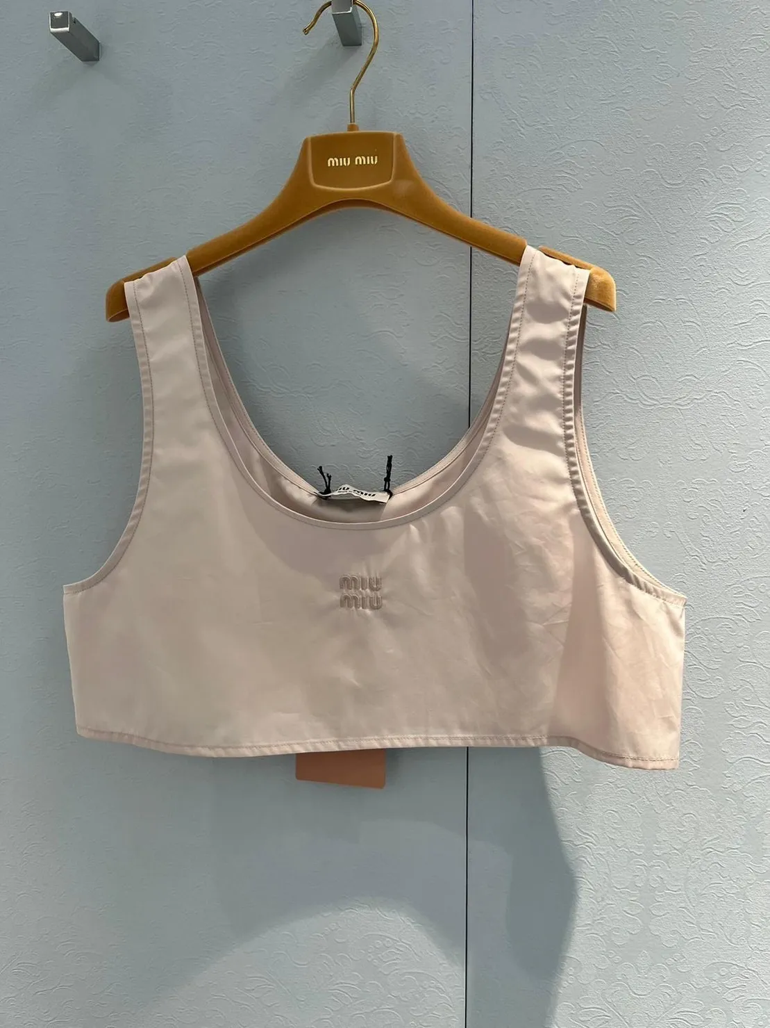 MiuMiu  |U-Neck Plain Cotton Logo Cropped Tops Tanks & Camisoles