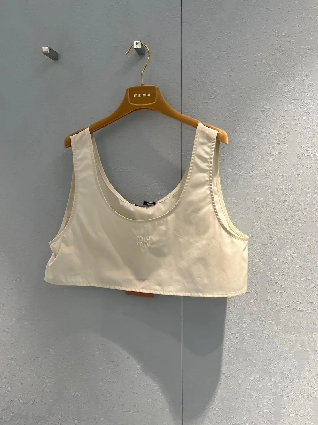 MiuMiu  |U-Neck Plain Cotton Logo Cropped Tops Tanks & Camisoles