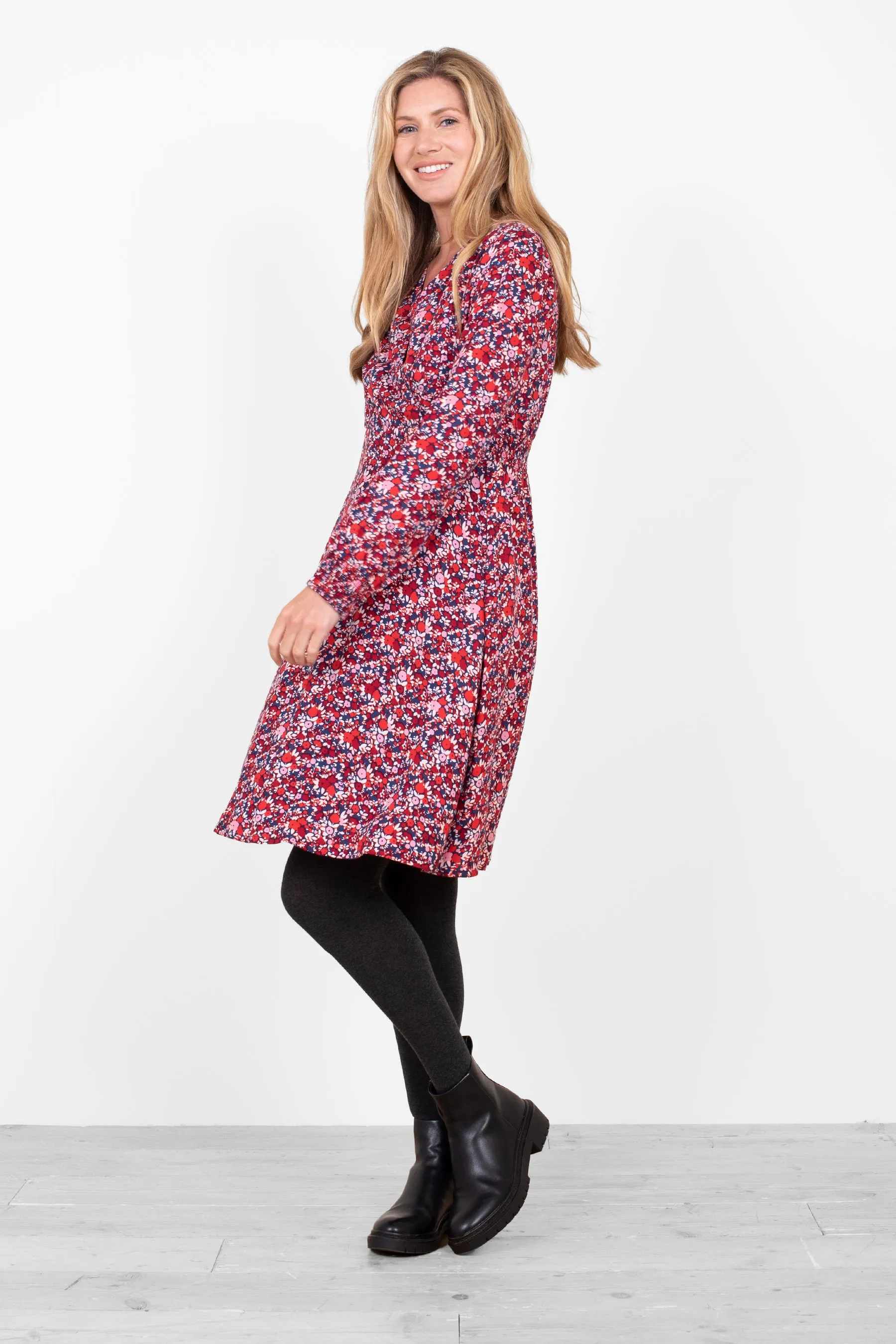 Mixed Berry Floral Wrap Dress