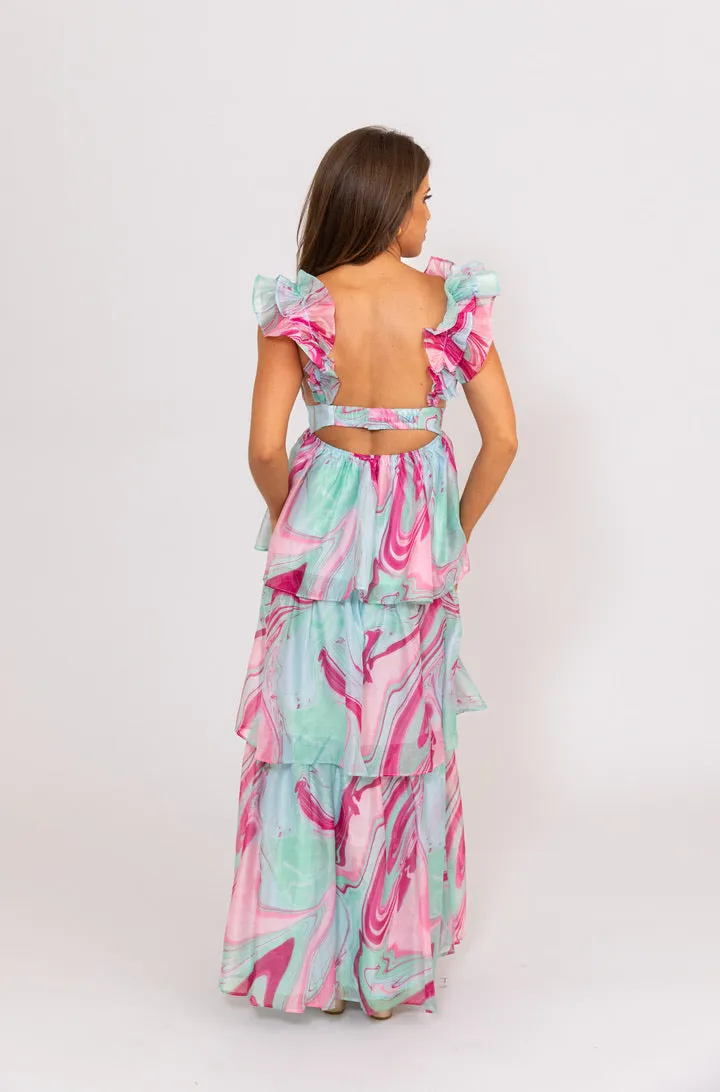 Multi Swirl Organza Maxi Dress