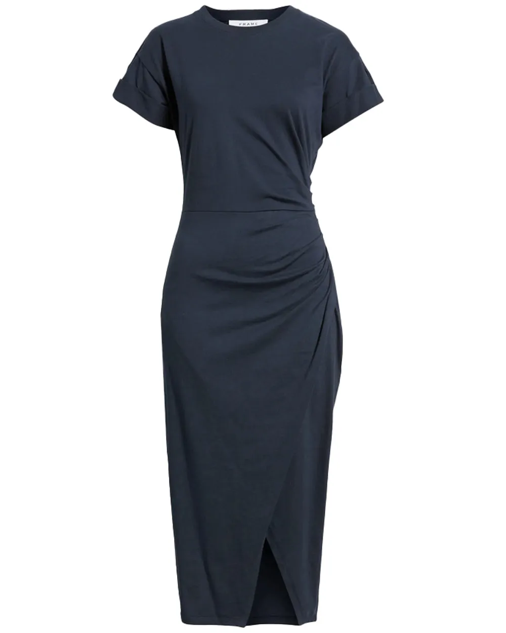 Navy Faux Wrap Midi Dress