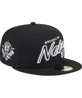 New Era Men's NBA Brooklyn Nets Sport Night Script Sided 59FIFTY Fitted Hat