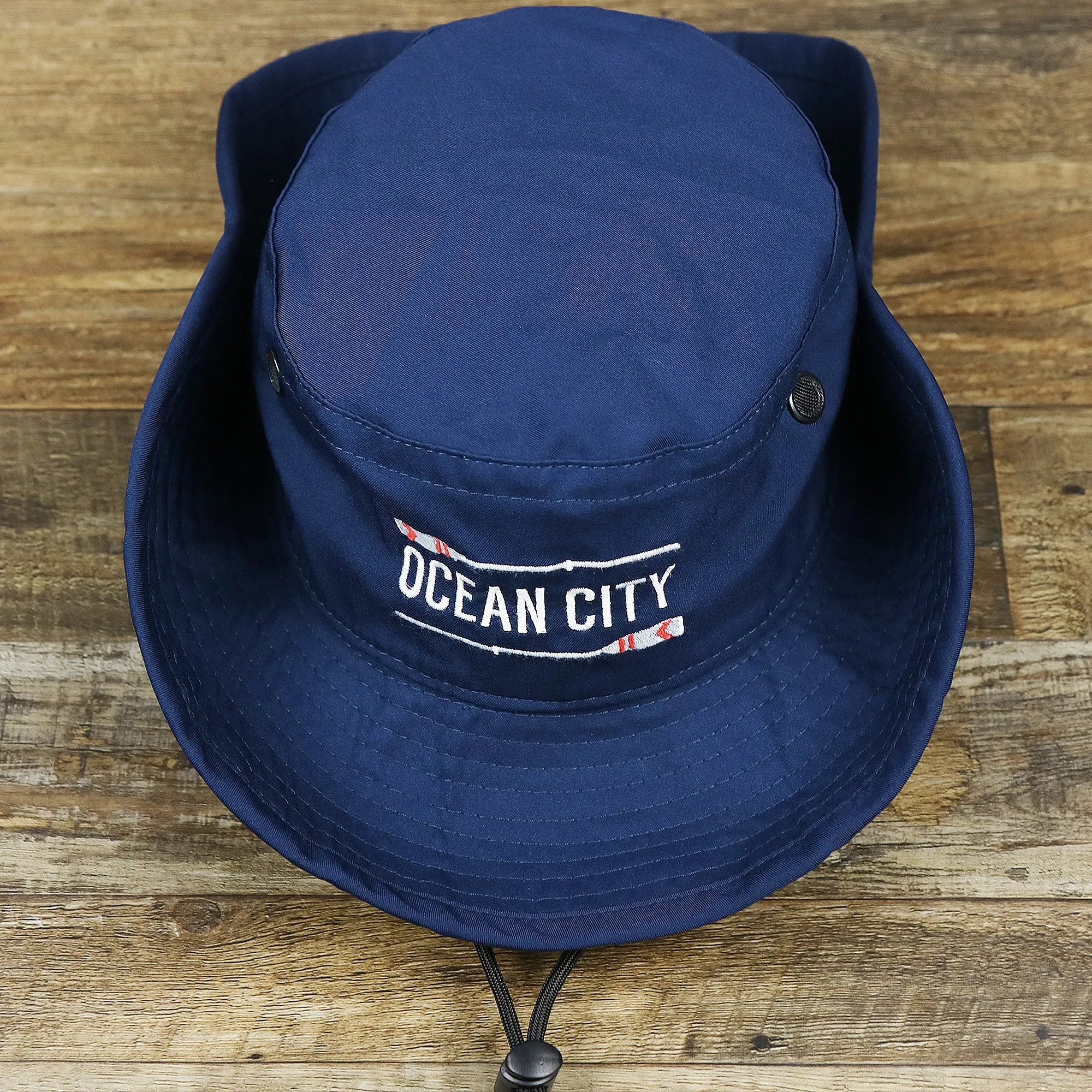 Ocean City Wordmark Parallel Oars New Jersey Bucket Hat | Navy Blue Bucket Hat