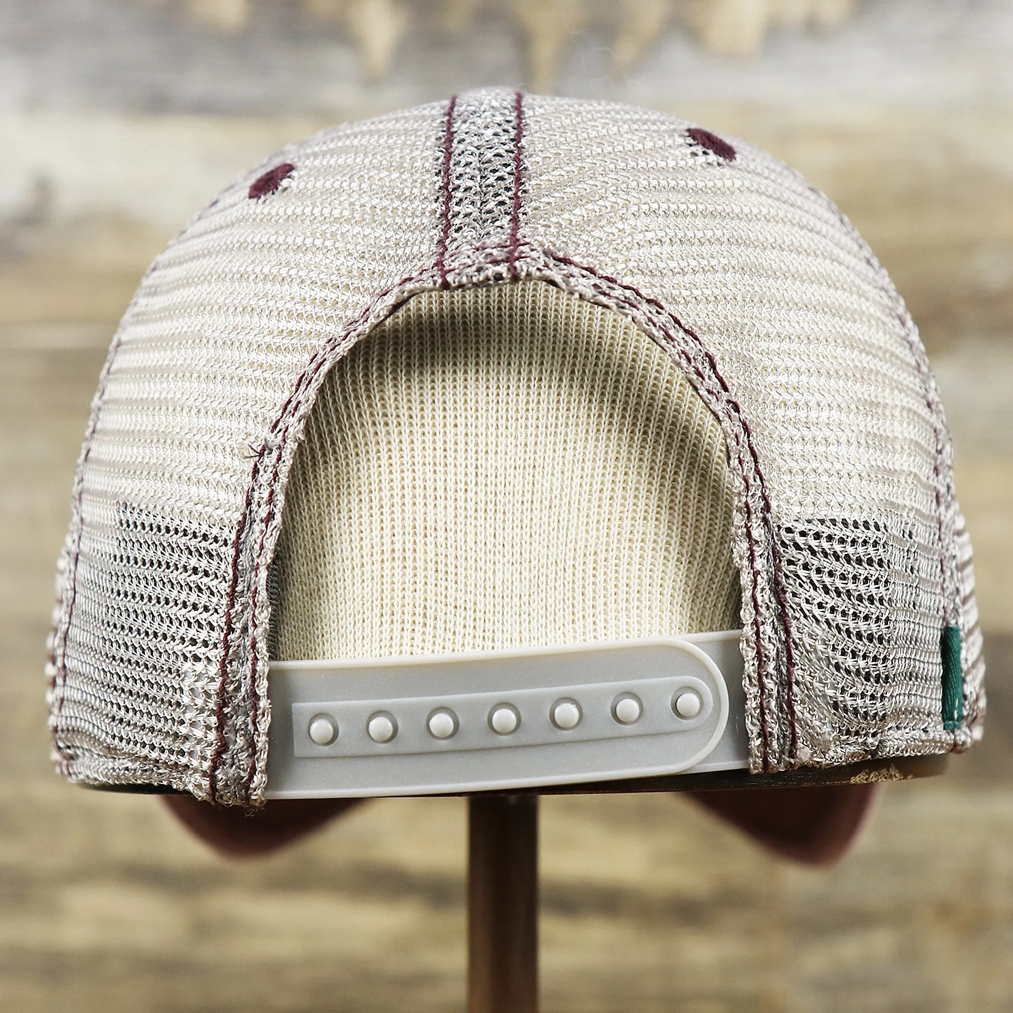 OCNJ 1879 Ocean City New Jersey Wave Trucker Hat | Burgundy And Khaki Mesh Trucker Hat