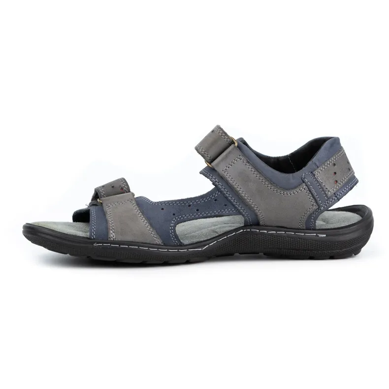 Olivier Men's leather sandals 295K navy blue with gray grey