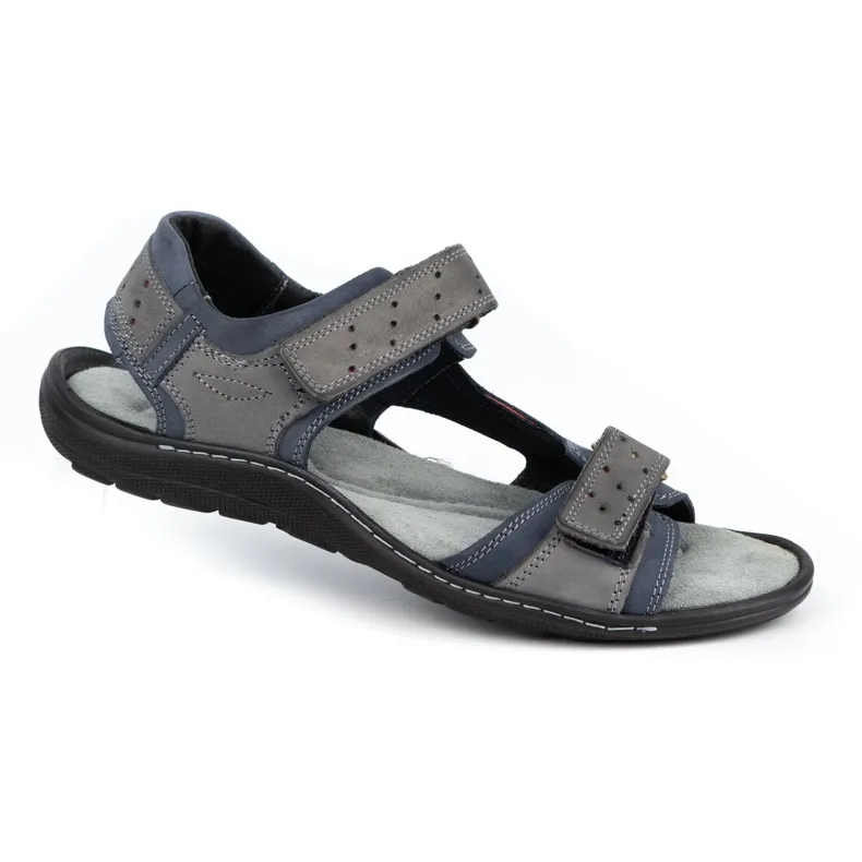 Olivier Men's leather sandals 295K navy blue with gray grey