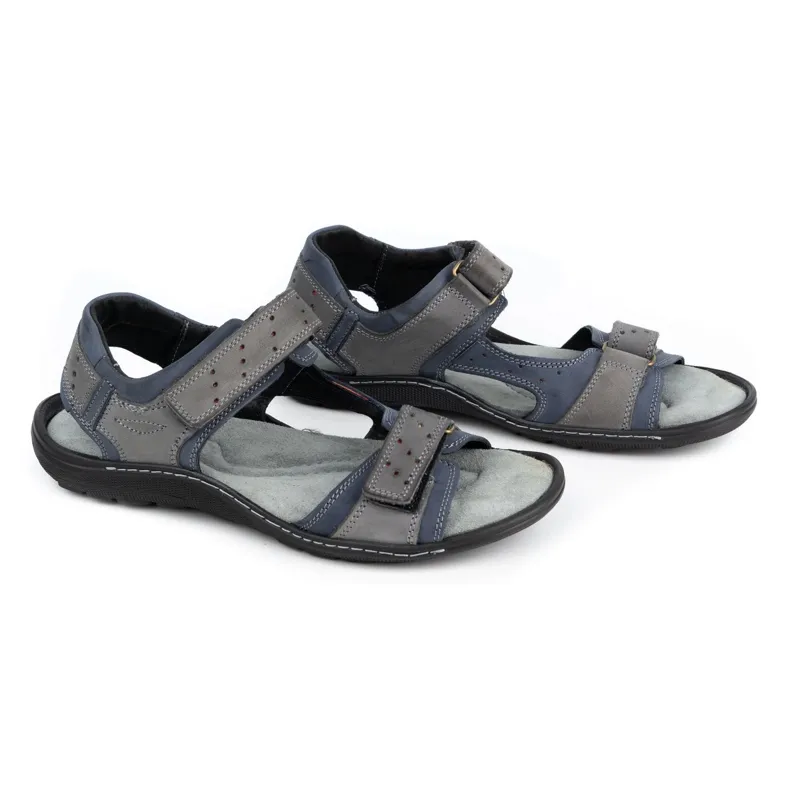 Olivier Men's leather sandals 295K navy blue with gray grey