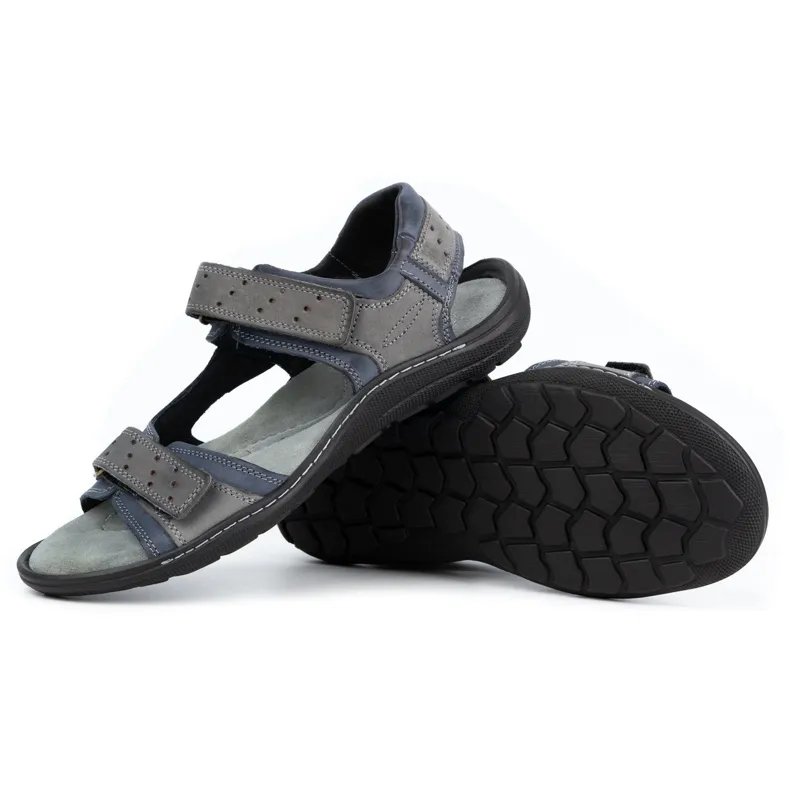 Olivier Men's leather sandals 295K navy blue with gray grey